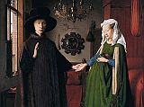 London National Gallery Top 20 02 Jan van Eyck - The Arnolfini Portrait Jan van Eyck - Portrait of Giovanni Arnolfini and his Wife, 1434, 82  60 cm. This painting was voted #4 in the 2005 BBC Greatest Painting in Britain Poll. This work is a portrait of a rich Italian merchant Giovanni Arnolfini and his wife, but is not intended as a record of their wedding. Although she looks as if she is pregnant, she is in fact wearing a very long dress, holding it up in front of her. The ornate Latin signature on the back wall translates as 